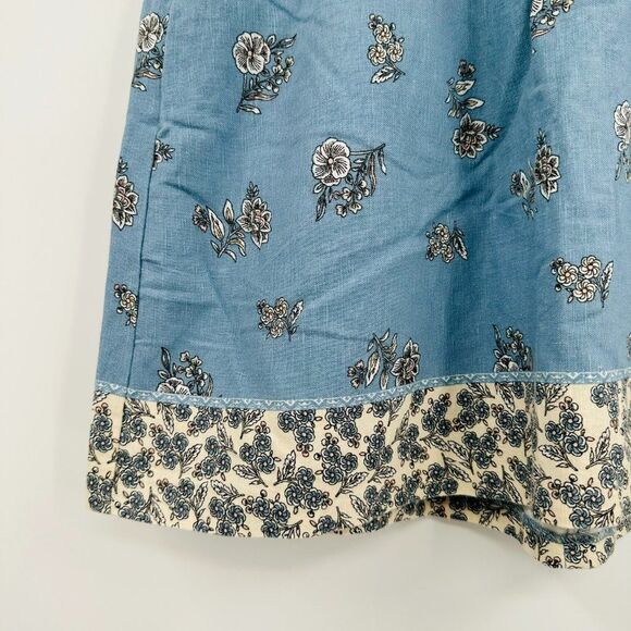 LOFT Size XSP Dusty Blue Floral Print Boho Linen Mini Skirt w/ Pockets - Picture 5 of 9